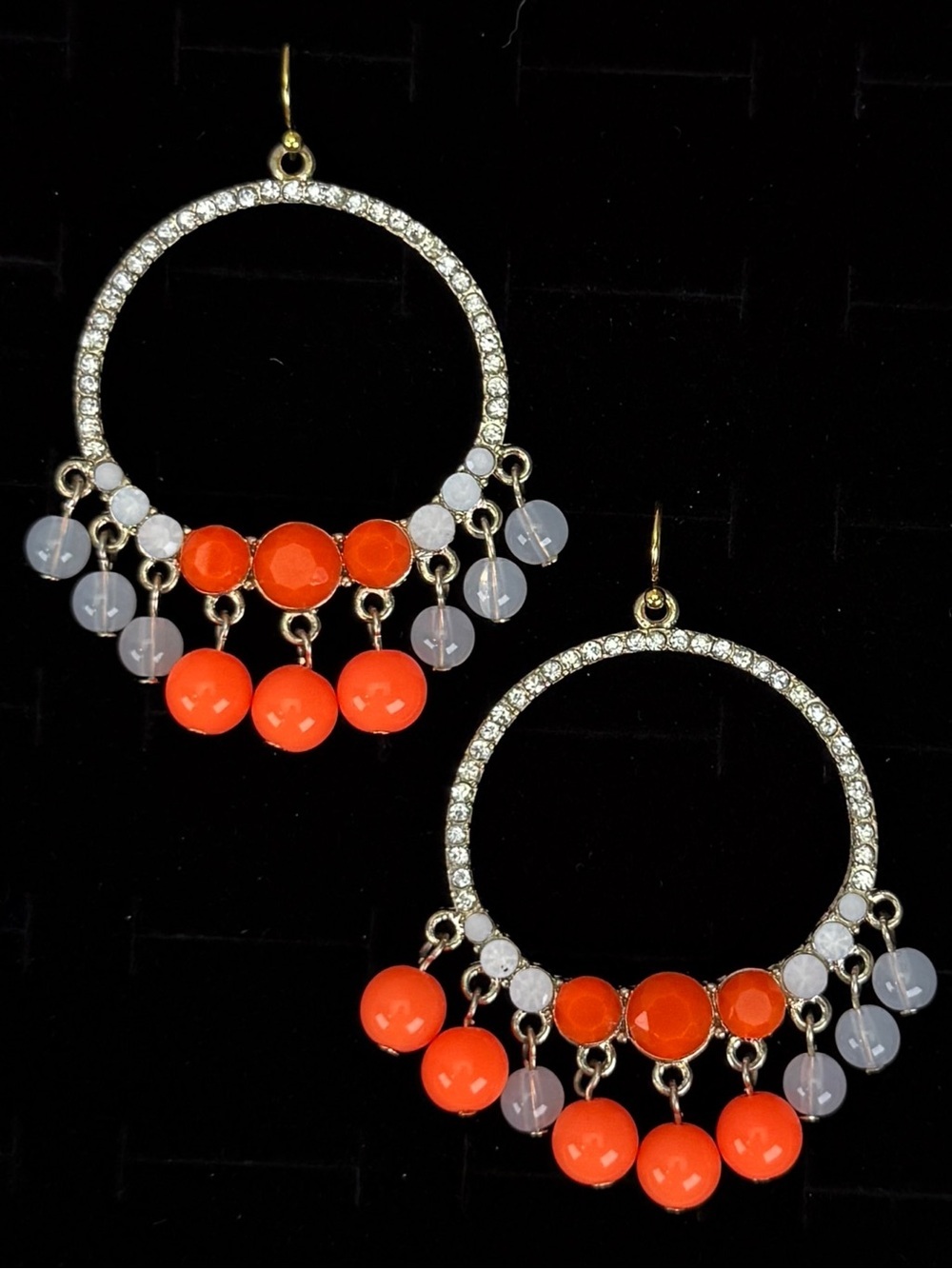 Super fun, orange and clear beaded weighted costume pierced earrings